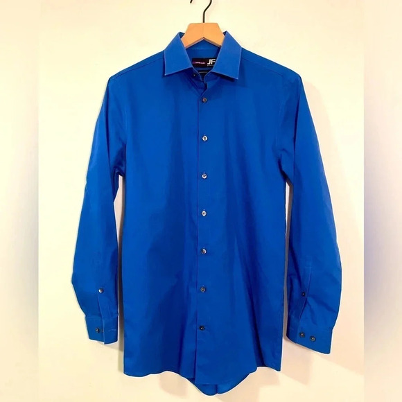 J Ferrar Super Slim Mechanical Stretch Blue Button Down, Medium 15-15.5 32-33 - Picture 1 of 4